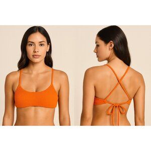Hollister Bright Orange Textured Bikini Top Small Adjustable Tie Back